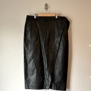 Black vegan leather Topshop wrap midi skirt